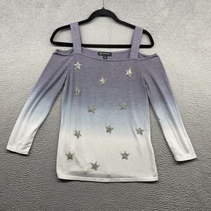 INC Womens Blouse Ombre Glitter Star Long Sleeve Cold Shoulder Knit Strap Size S
